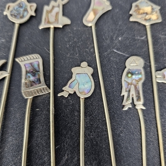 Vintage 925 sterling silver Taxco Mexico cocktail picks with a southwestern them - Picture 8 of 8